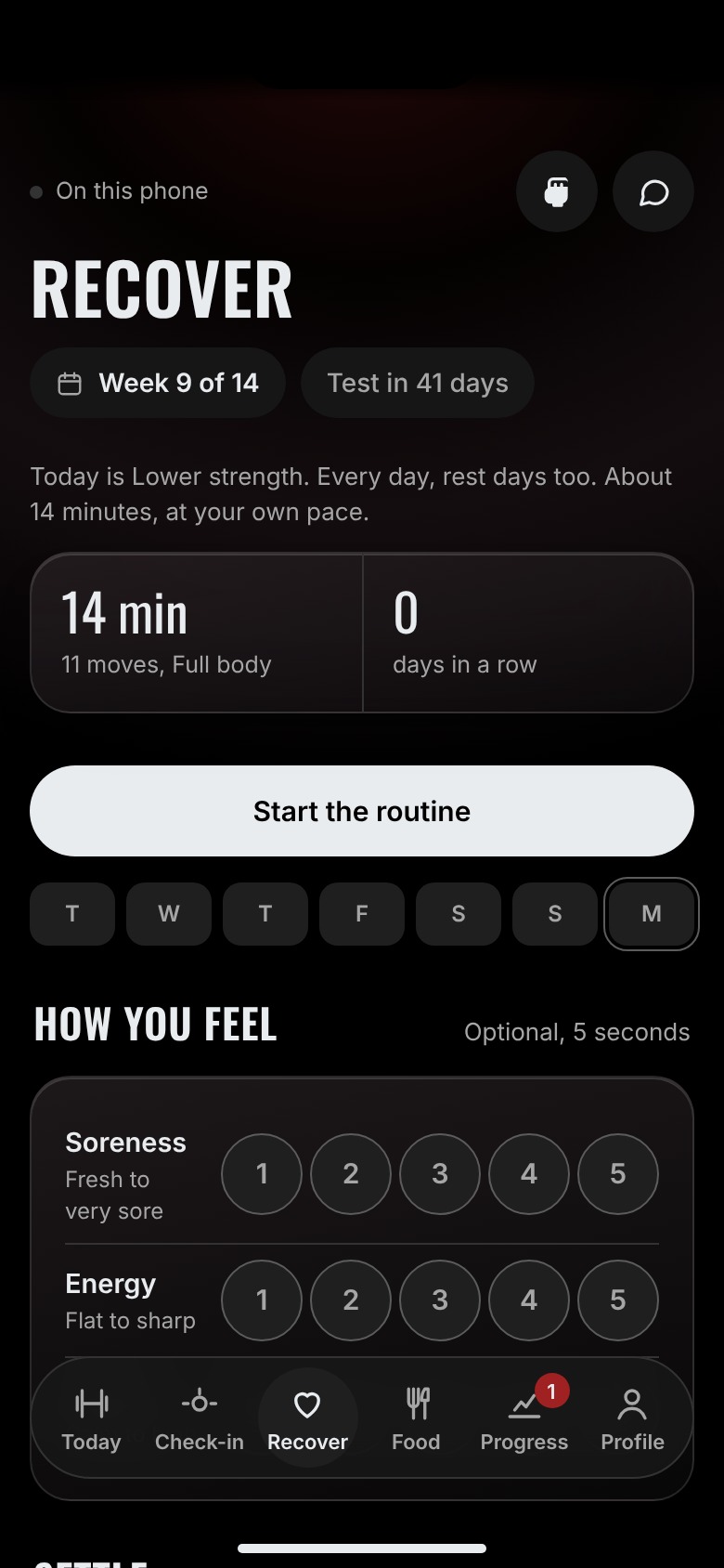The Recover screen